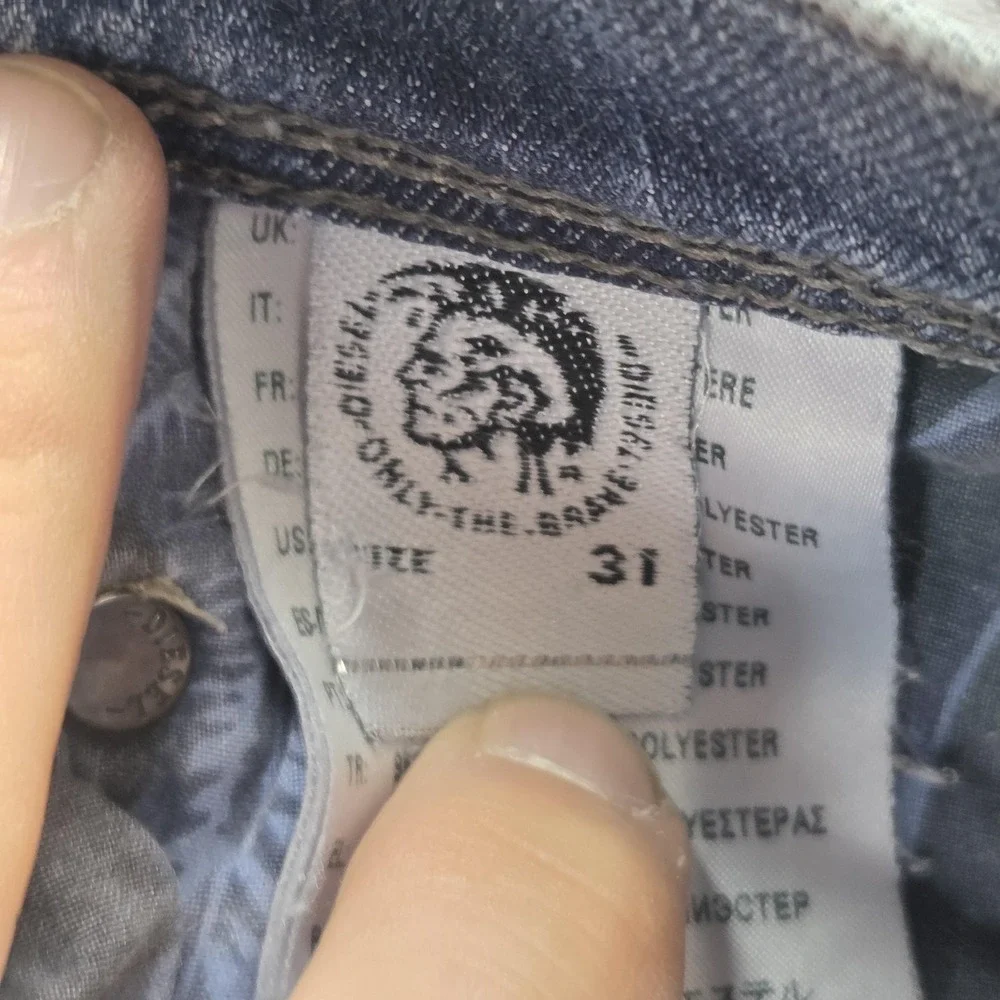 Diesel Jeans Mens 31x32 Blue Tepphar Slim Carrot Button Fly Distressed 0860K